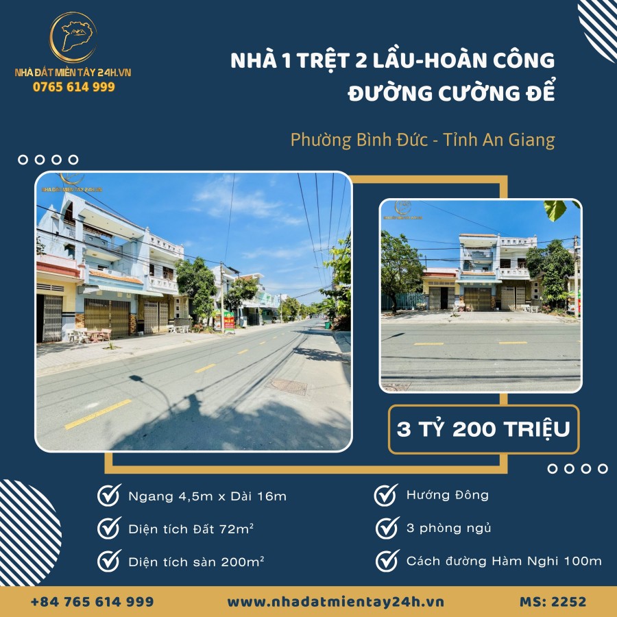 🏠 NHÀ 1 TRỆT 2 LẦU - ĐÃ HOÀN CÔNG - 3 PHÒNG NGỦ TẠI PHƯỜNG BÌNH ĐỨC, AN GIANG (MS: 2252) 🏠
