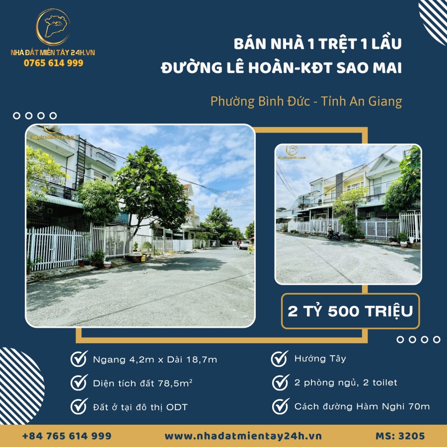 🏡 BÁN NHÀ 1 TRỆT 1 LẦU MẶT TIỀN ĐƯỜNG LÊ HOÀN, PHƯỜNG BÌNH ĐỨC, AN GIANG (MS: 3205) 🏡