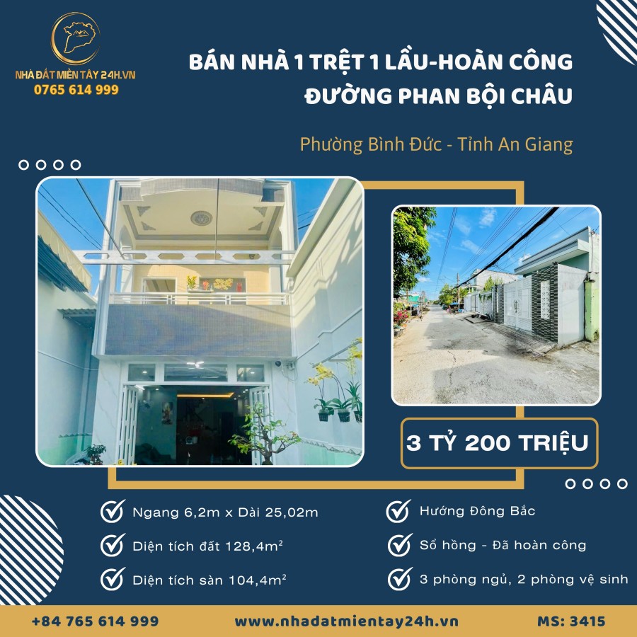 🔥 BÁN NHÀ 1 TRỆT 1 LẦU KIÊN CỐ – ĐƯỜNG PHAN BỘI CHÂU, PHƯỜNG BÌNH ĐỨC (MS: 3415) 🔥