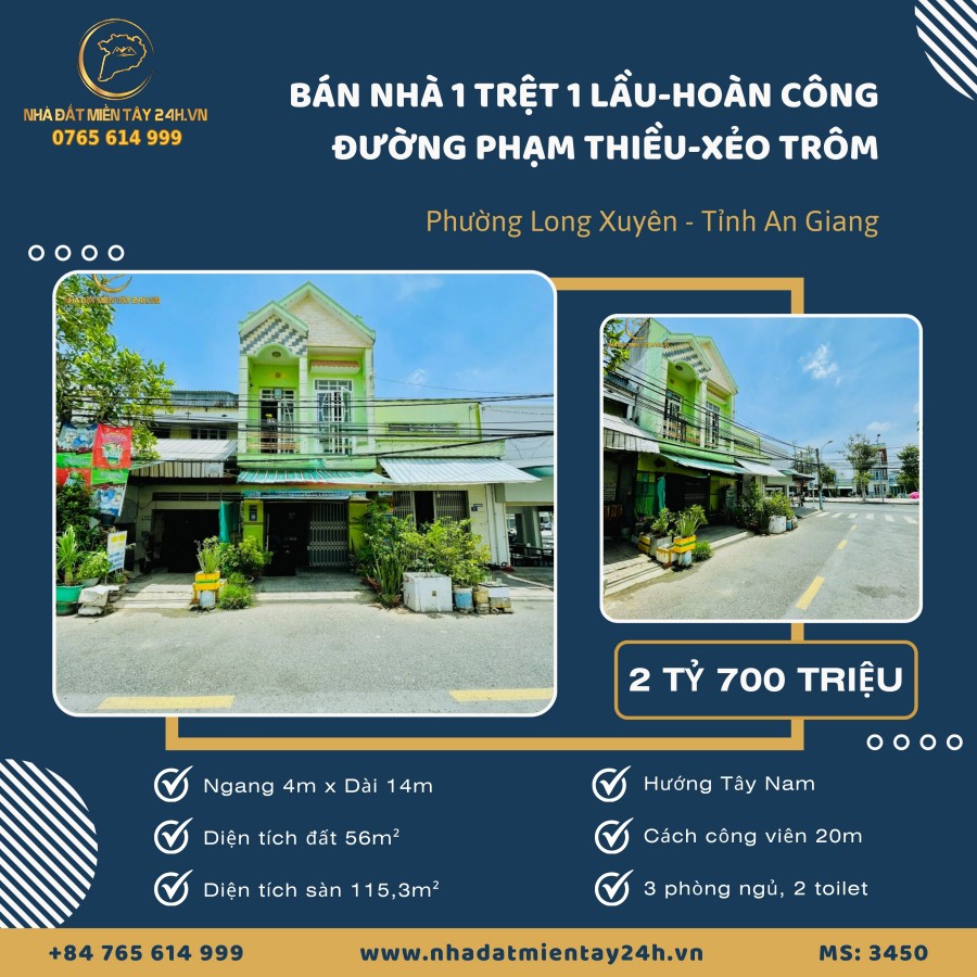 🌟 BÁN NHÀ 1 TRỆT 1 LẦU – ĐÃ HOÀN CÔNG - ĐƯỜNG PHẠM THIỀU - KDC XẺO TRÔM, PHƯỜNG LONG XUYÊN (MS: 3450) 🌟