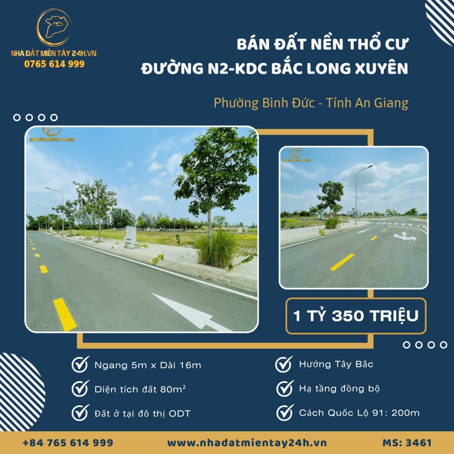 🌳 BÁN NỀN ĐẸP KHU DÂN CƯ BẮC LONG XUYÊN – ĐƯỜNG N2 – PHƯỜNG BÌNH ĐỨC, AN GIANG (MS: 3461) 🌳