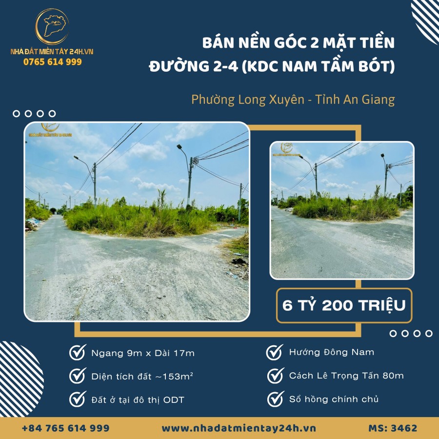 🏡 BÁN CẶP NỀN GÓC 2 MẶT TIỀN ĐƯỜNG SỐ 2 & 4 – KDC NAM TẦM BÓT – PHƯỜNG LONG XUYÊN (MS: 3462) 💥