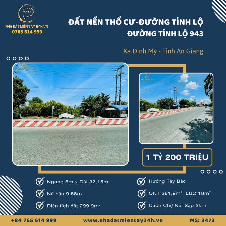 🏡 BÁN ĐẤT THỔ CƯ MẶT TIỀN TỈNH LỘ 943 – ĐỊNH THÀNH, THOẠI SƠN (MS: 3473) 🏡